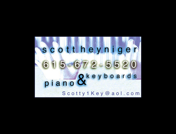 Business Card for local pianist Scott Heyniger